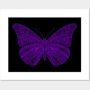 Butterfly design created using line art - purple version Posters and Art